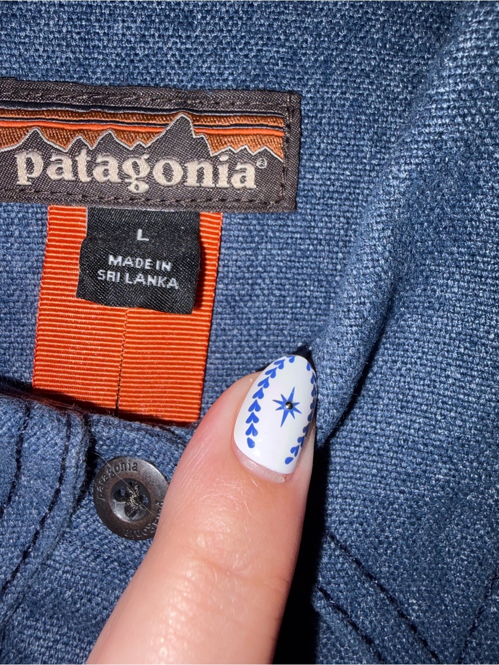 Patagonia Navy Textured Button-Up Shirt with Orange Tab - Picture 2 of 3
